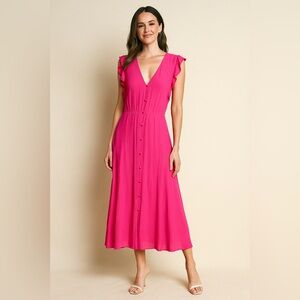 1 Slate Coral Midi V-neck Dress 
Size Large